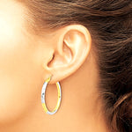 10K Yellow with Rhodium & Rhodium Diamond Cut 3mm Hoop Earrings - Product Photo