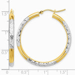 10K Yellow with Rhodium & Rhodium Diamond Cut 3mm Hoop Earrings - Product Photo