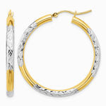 10K Yellow with Rhodium & Rhodium Diamond Cut 3mm Hoop Earrings - Product Photo