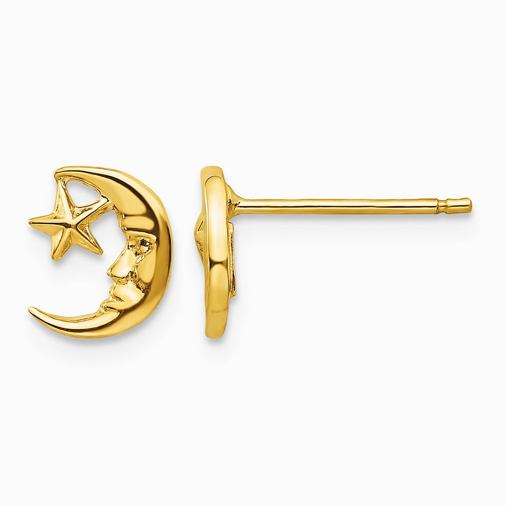 10K Yellow Gold Moon and Star Post Earrings