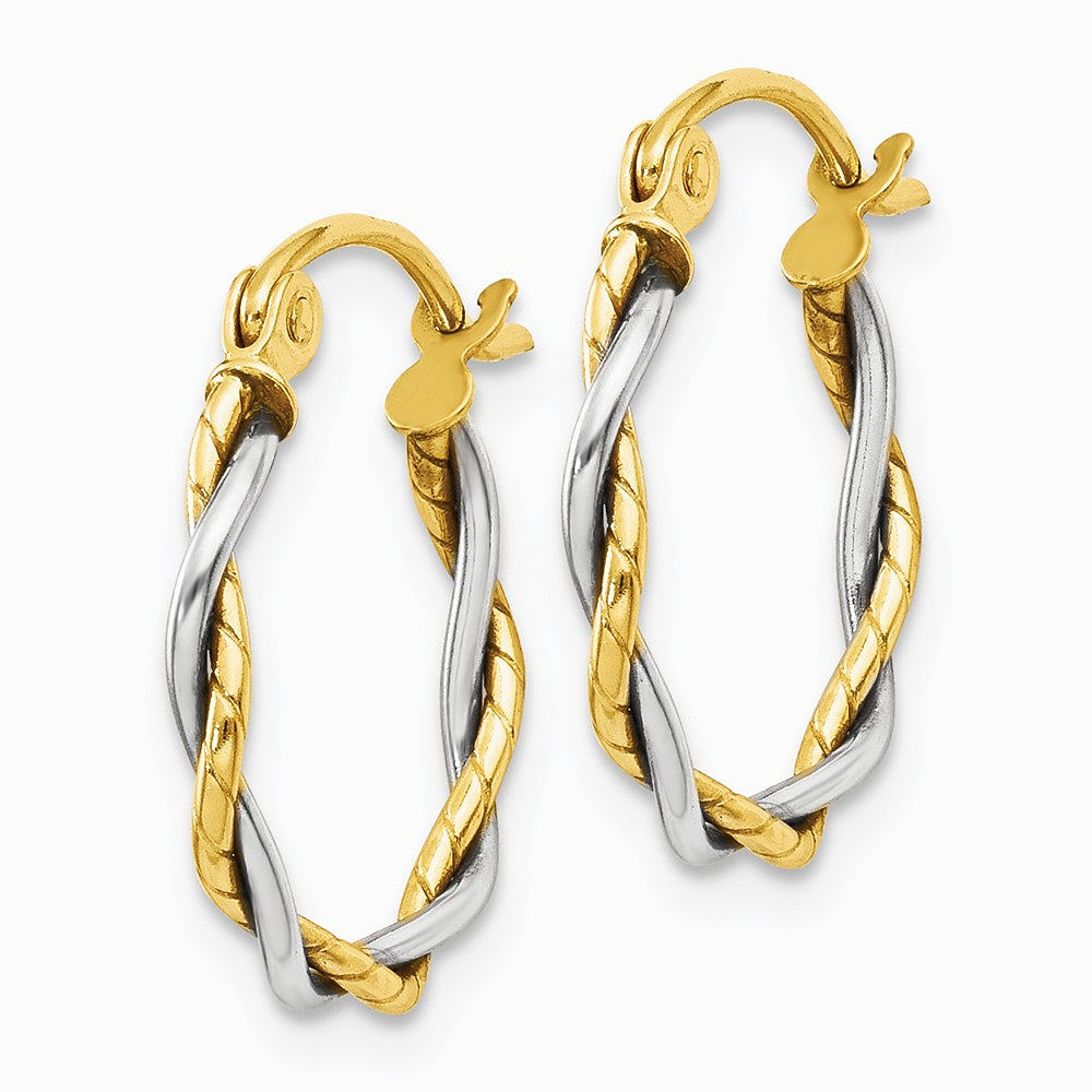 10K Two-tone Polished 1.8mm Twisted Hoop Earrings - Product Photo