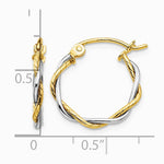 10K Two-tone Polished 1.8mm Twisted Hoop Earrings - Product Photo