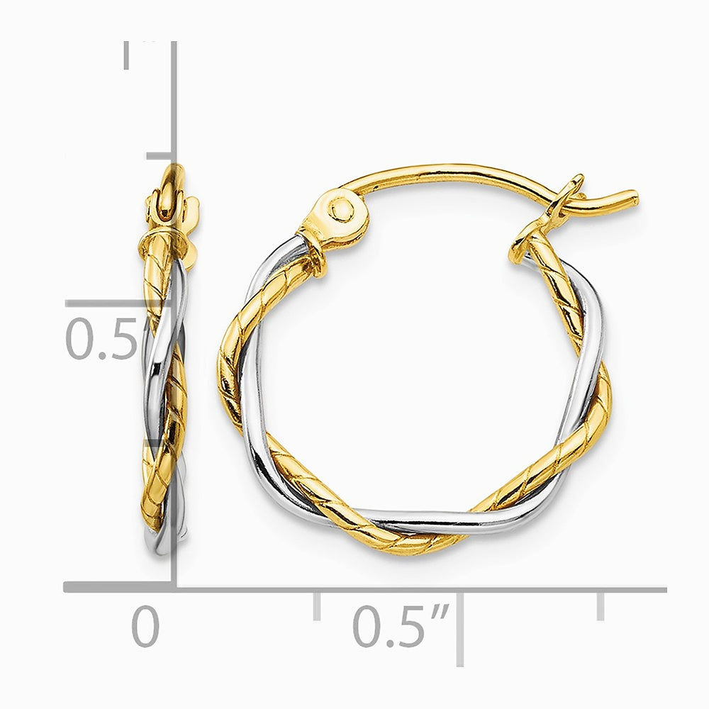 10K Two-tone Polished 1.8mm Twisted Hoop Earrings - Product Photo