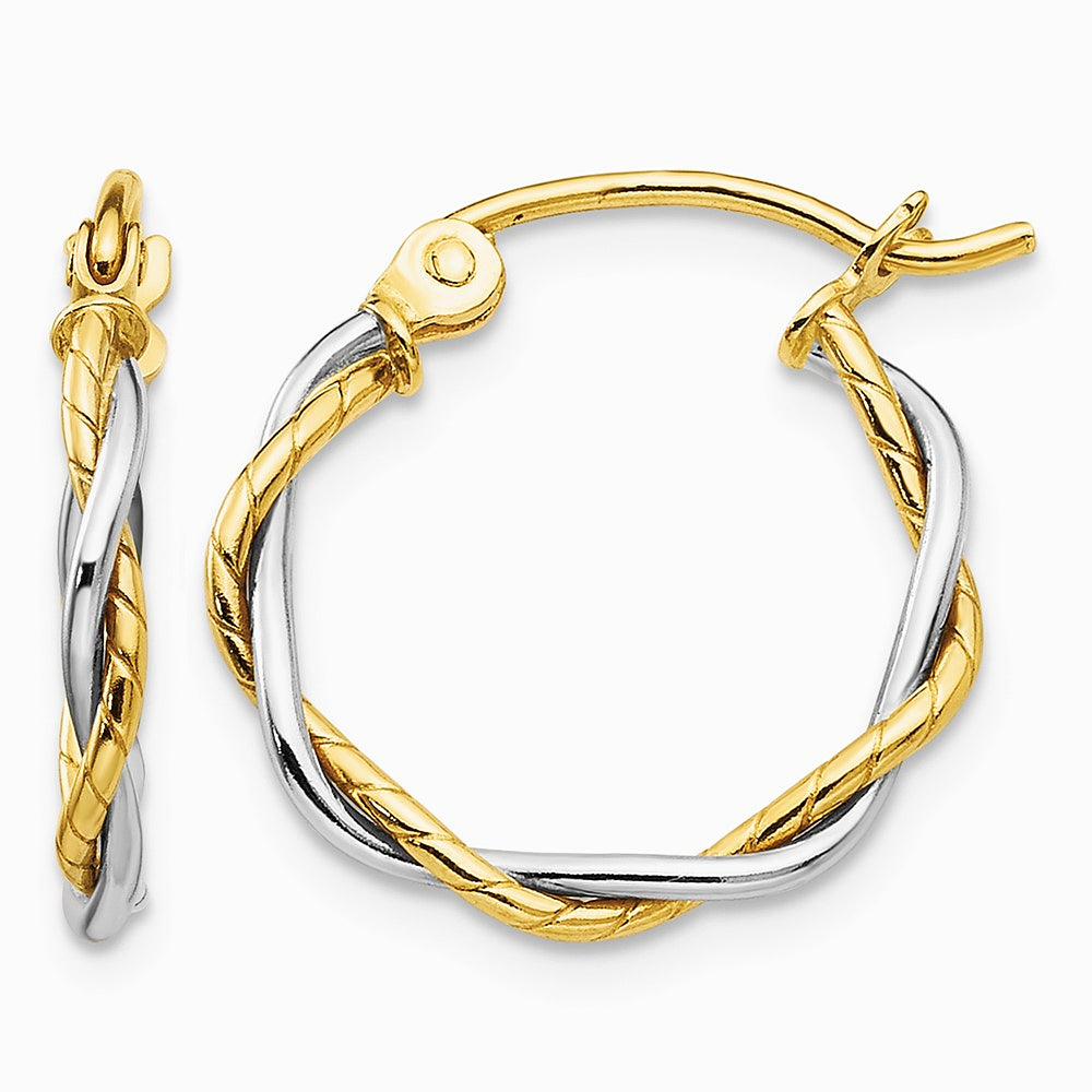 10K Two-tone Polished 1.8mm Twisted Hoop Earrings - Product Photo