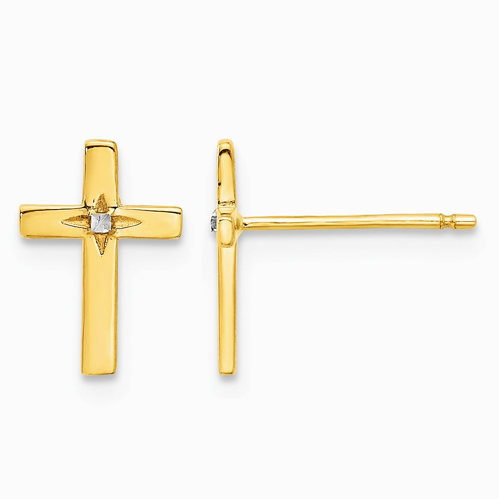 10K Yellow with Rhodium and White Rhodium Cross Post Earrings - Product Photo
