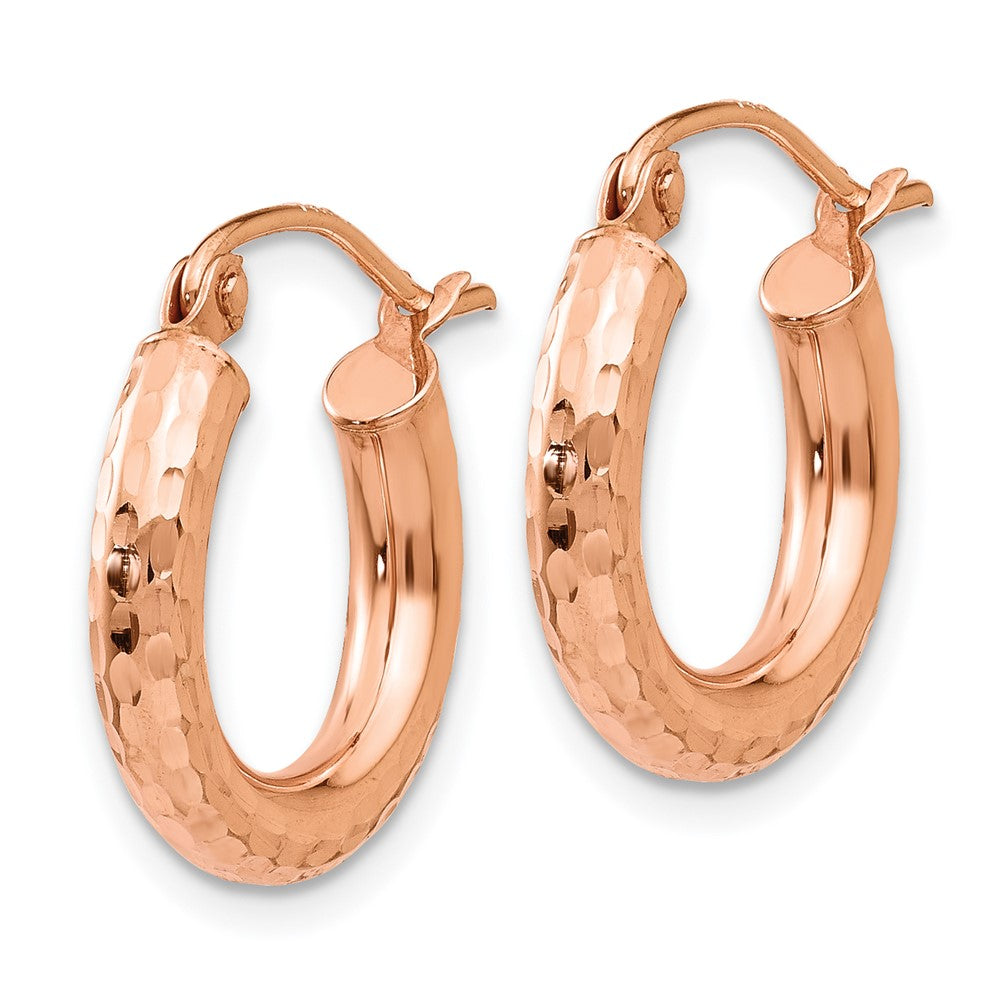 10K Rose Gold Polished Lightweight Small Diamond-cut Tube Hoop Earrings - Product Photo