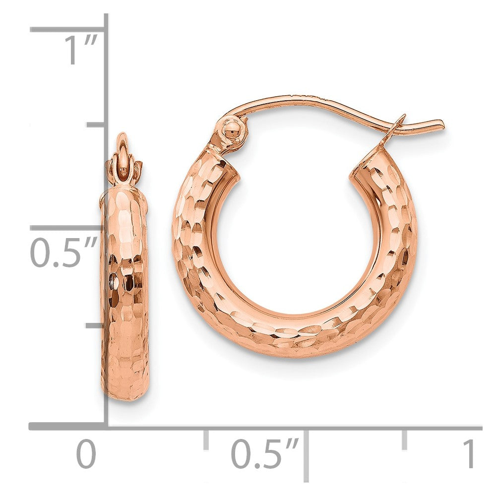10K Rose Gold Polished Lightweight Small Diamond-cut Tube Hoop Earrings - Product Photo