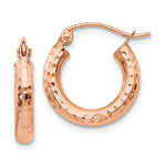 10K Rose Gold Polished Lightweight Small Diamond-cut Tube Hoop Earrings - Product Photo