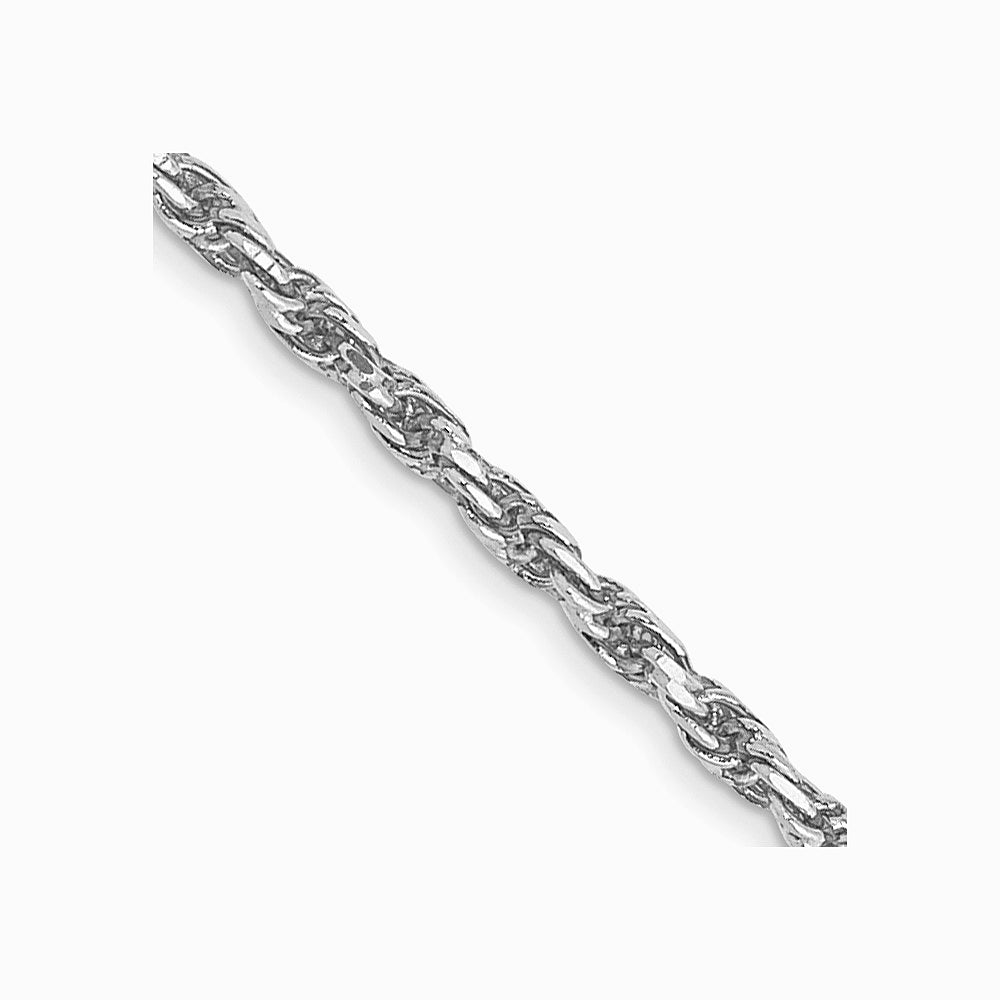 10K White Gold 1.3mm Diamond-Cut Machine Made Rope Chain Necklace 16"-24" - Product Photo