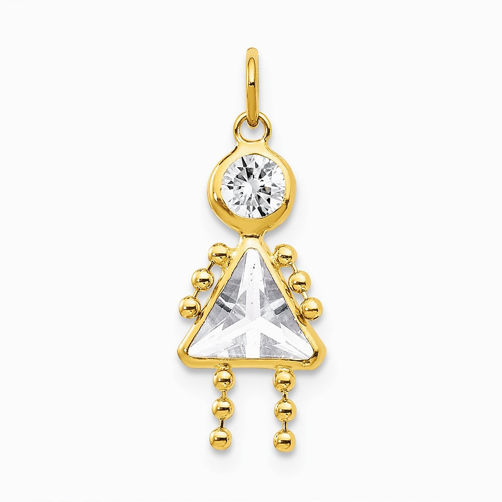 10K / 14K Yellow Gold April Girl Birthstone Charm - Product Photo