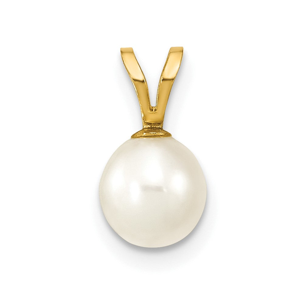 10K / 14K Yellow Gold 6-7mm White Round Freshwater Cultured Pearl Pendant - Product Photo