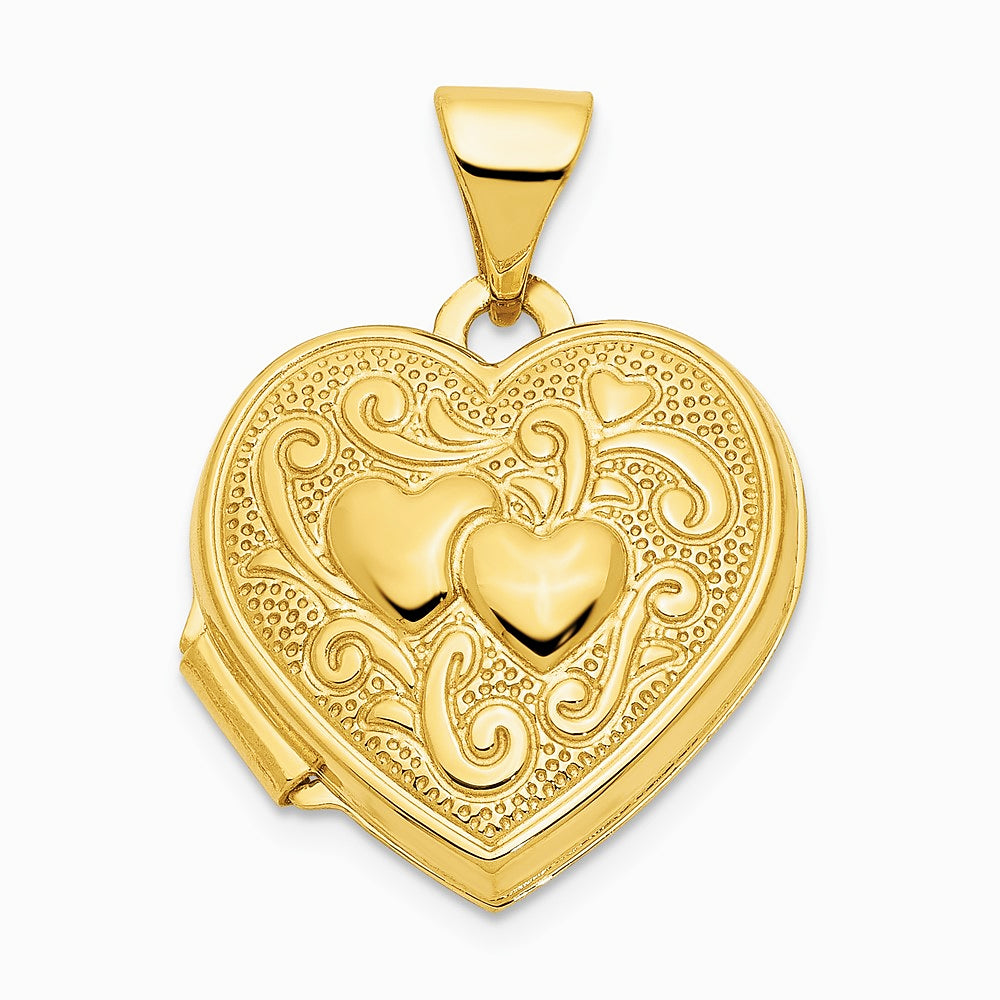 10K Yellow Gold Double Heart Locket - Product Photo