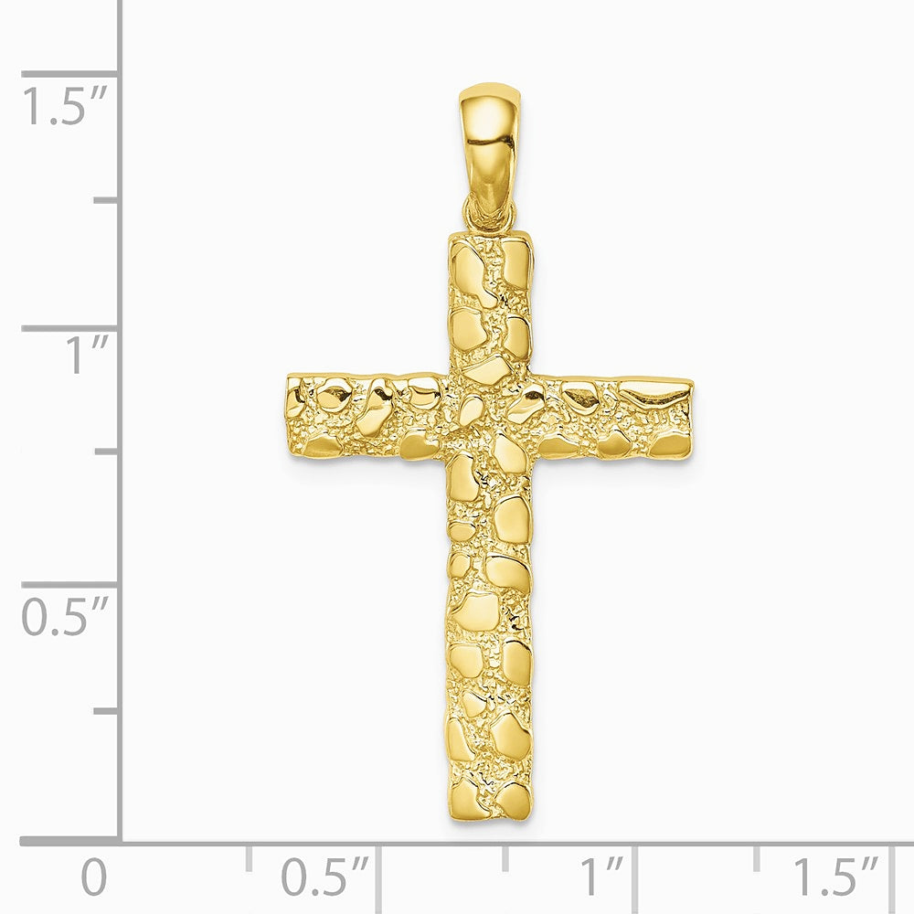 10K / 14K Yellow Gold Nugget Cross Pendant - Product Photo