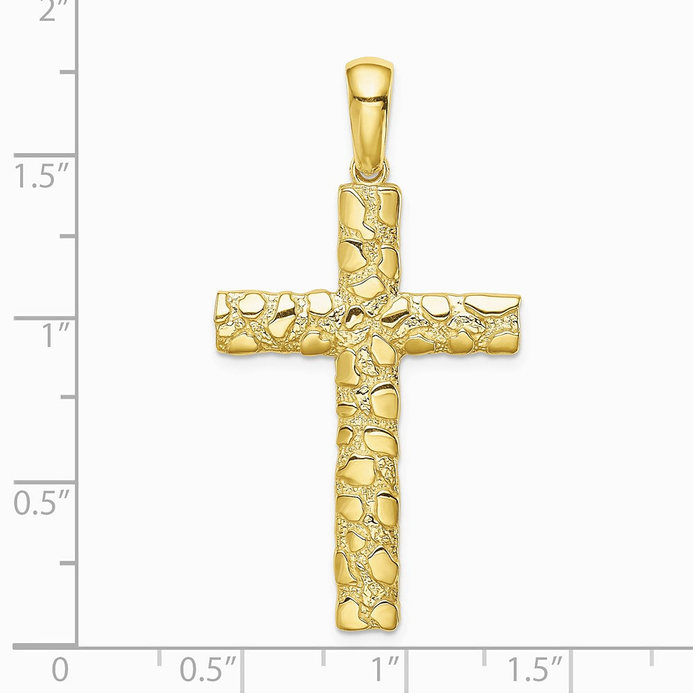 10K / 14K Yellow Gold Nugget Cross Pendant - Product Photo