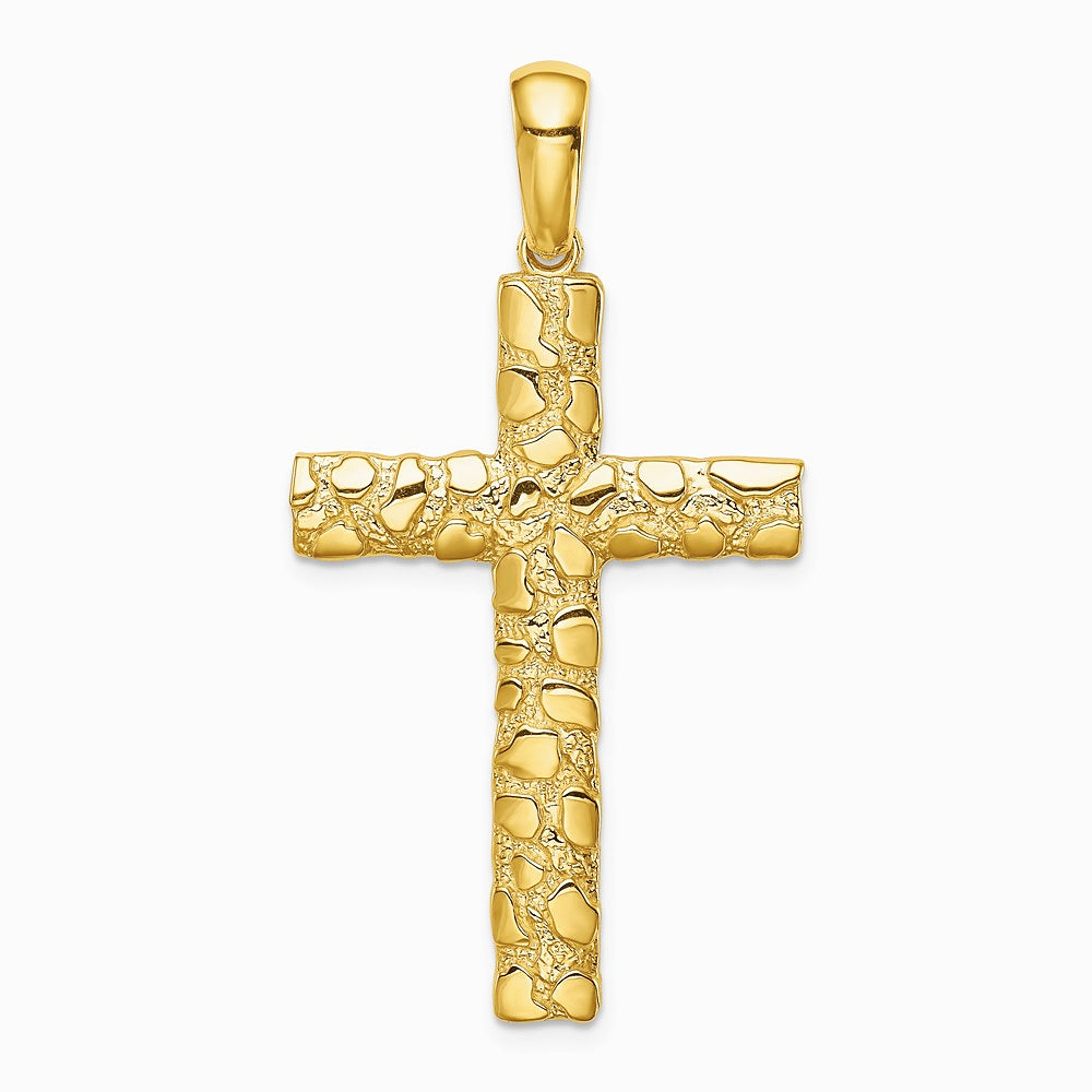 10K / 14K Yellow Gold Nugget Cross Pendant - Product Photo