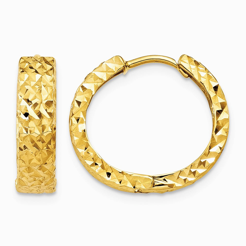 10K Yellow Gold Diamond-cut Hinged Hoop Earrings