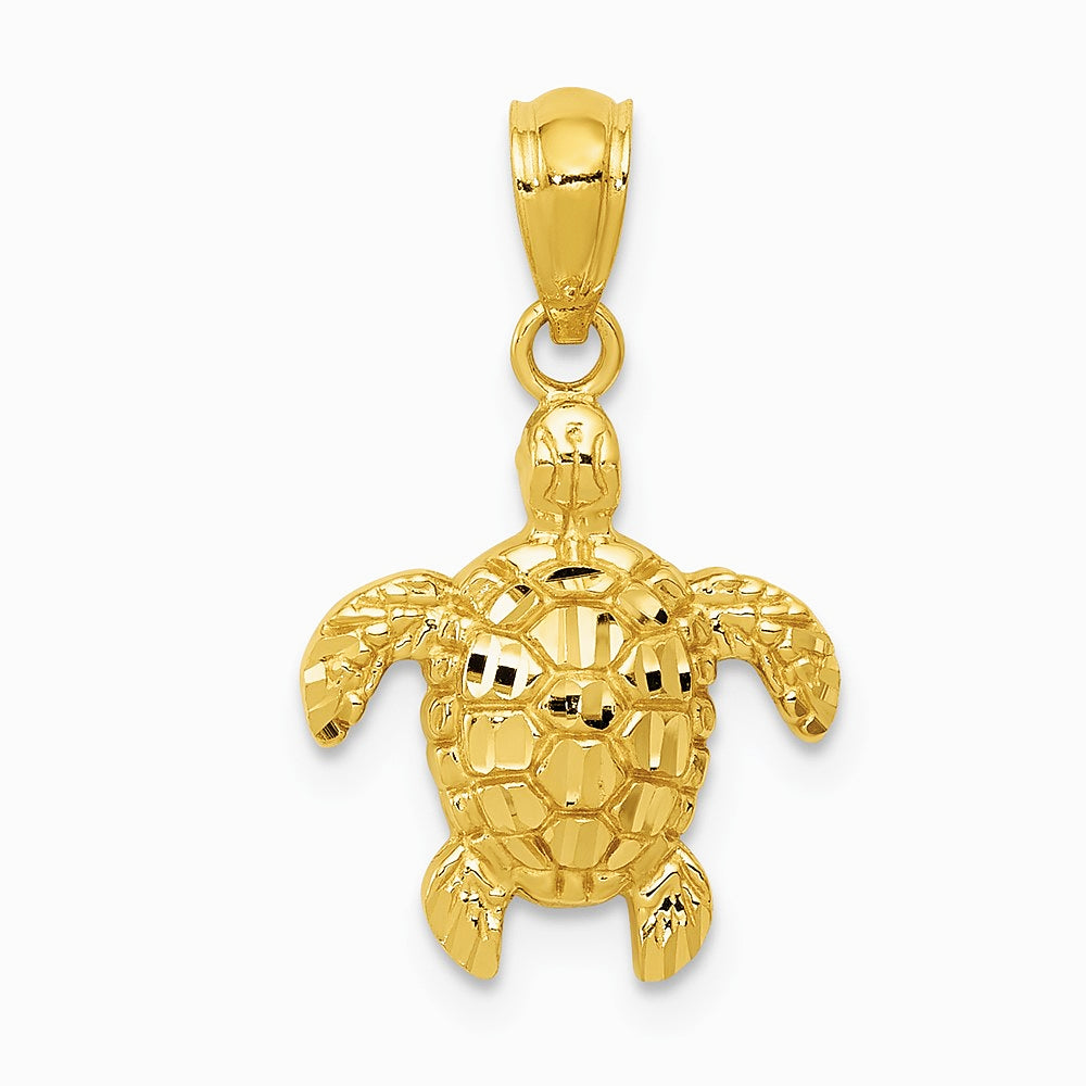 10K / 14K Yellow Gold Gold Polished & Textured Small DC Turtle Pendant