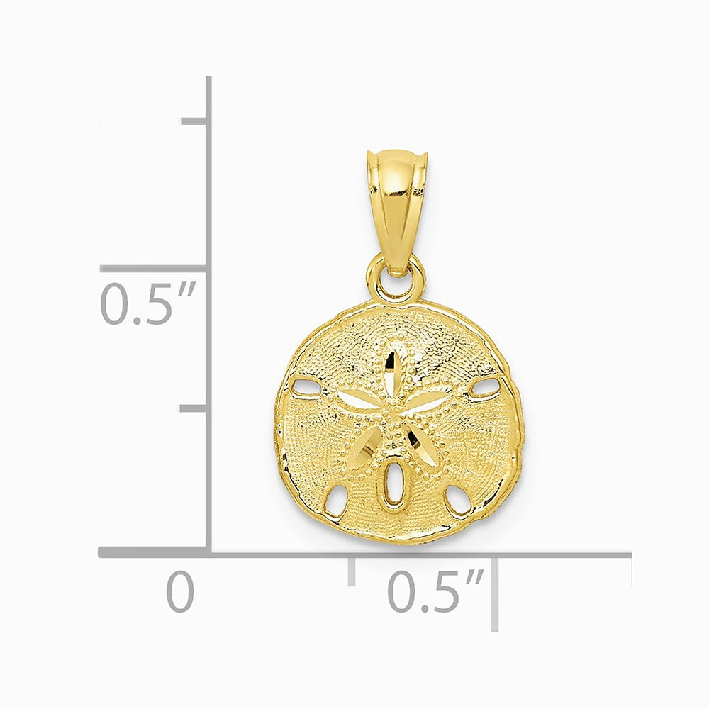 10K / 14K Yellow Gold Gold Polished & Textured Sand Dollar Pendant - Product Photo