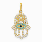 10K / 14K Yellow Gold Multi-colored CZ Hamsa Pendant - Product Photo