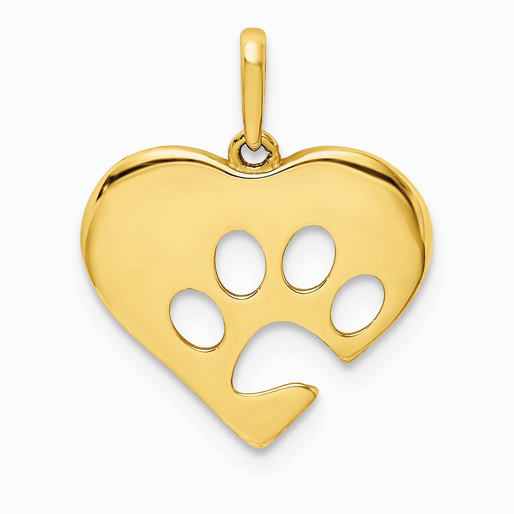 10K / 14K Yellow Gold Polished Heart with Paw Print Pendant