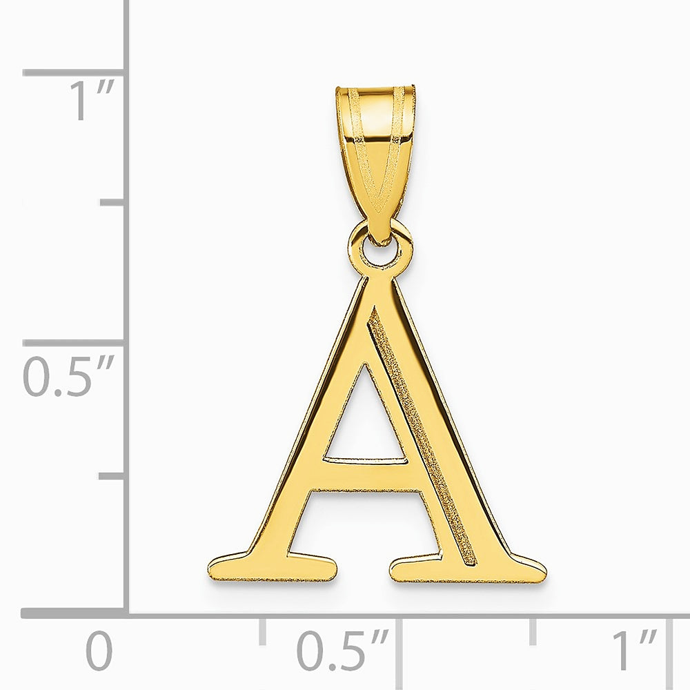 10K / 14K Yellow Gold Polished Etched Letter A Initial Pendant - Product Photo