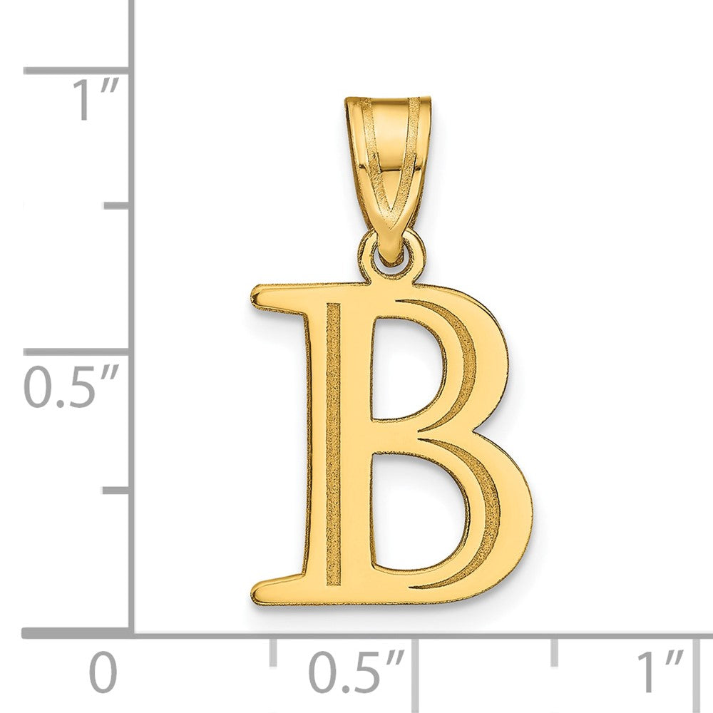 10K / 14K Yellow Gold Polished Etched Letter B Initial Pendant - Product Photo
