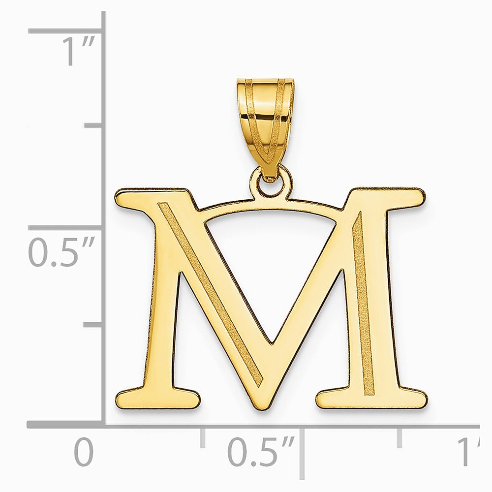 10K / 14K Yellow Gold Polished Etched Letter M Initial Pendant - Product Photo
