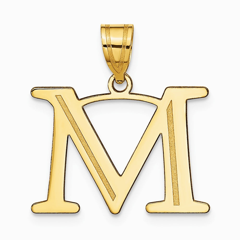10K / 14K Yellow Gold Polished Etched Letter M Initial Pendant
