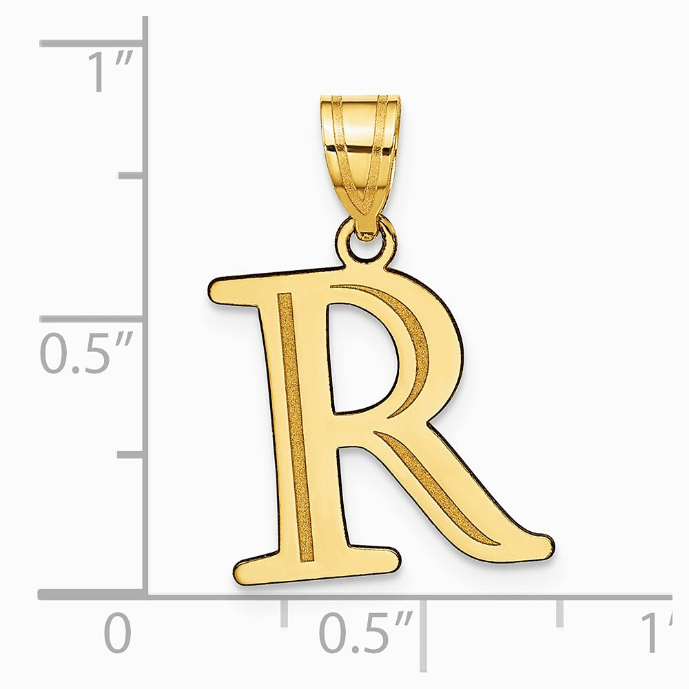 10K / 14K Yellow Gold Polished Etched Letter R Initial Pendant - Product Photo