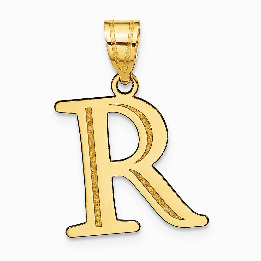 10K / 14K Yellow Gold Polished Etched Letter R Initial Pendant - Product Photo