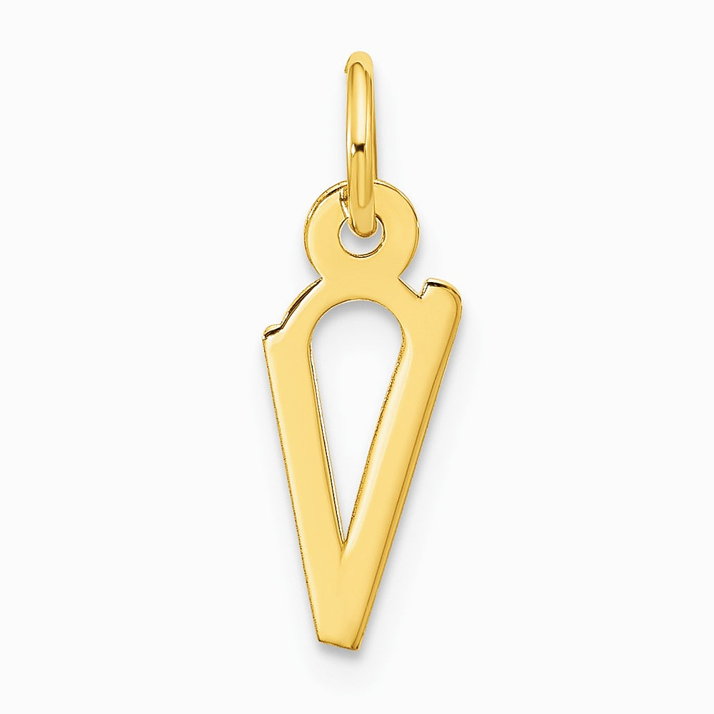 10K Yellow Gold Large Slanted Block Initial V Charm - Product Photo