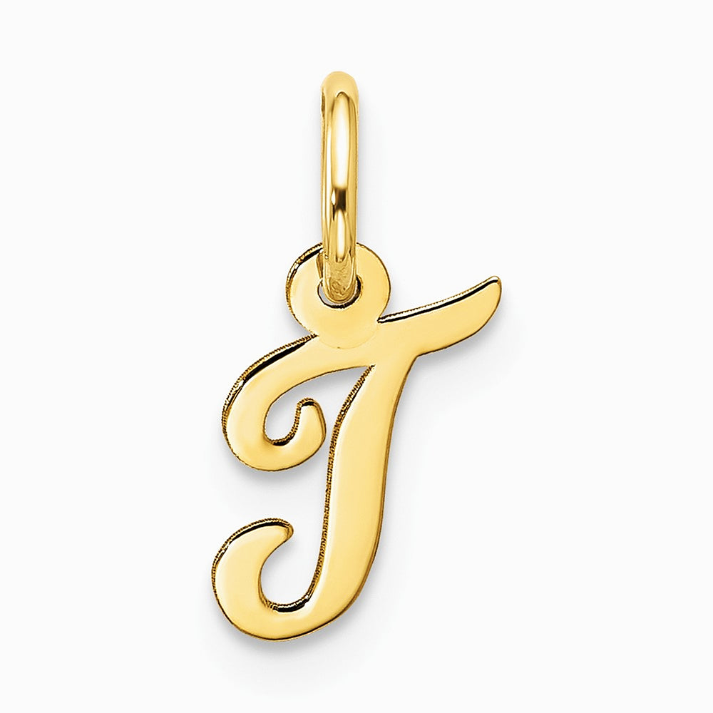 10K Yellow Gold Small Script Initial T Charm