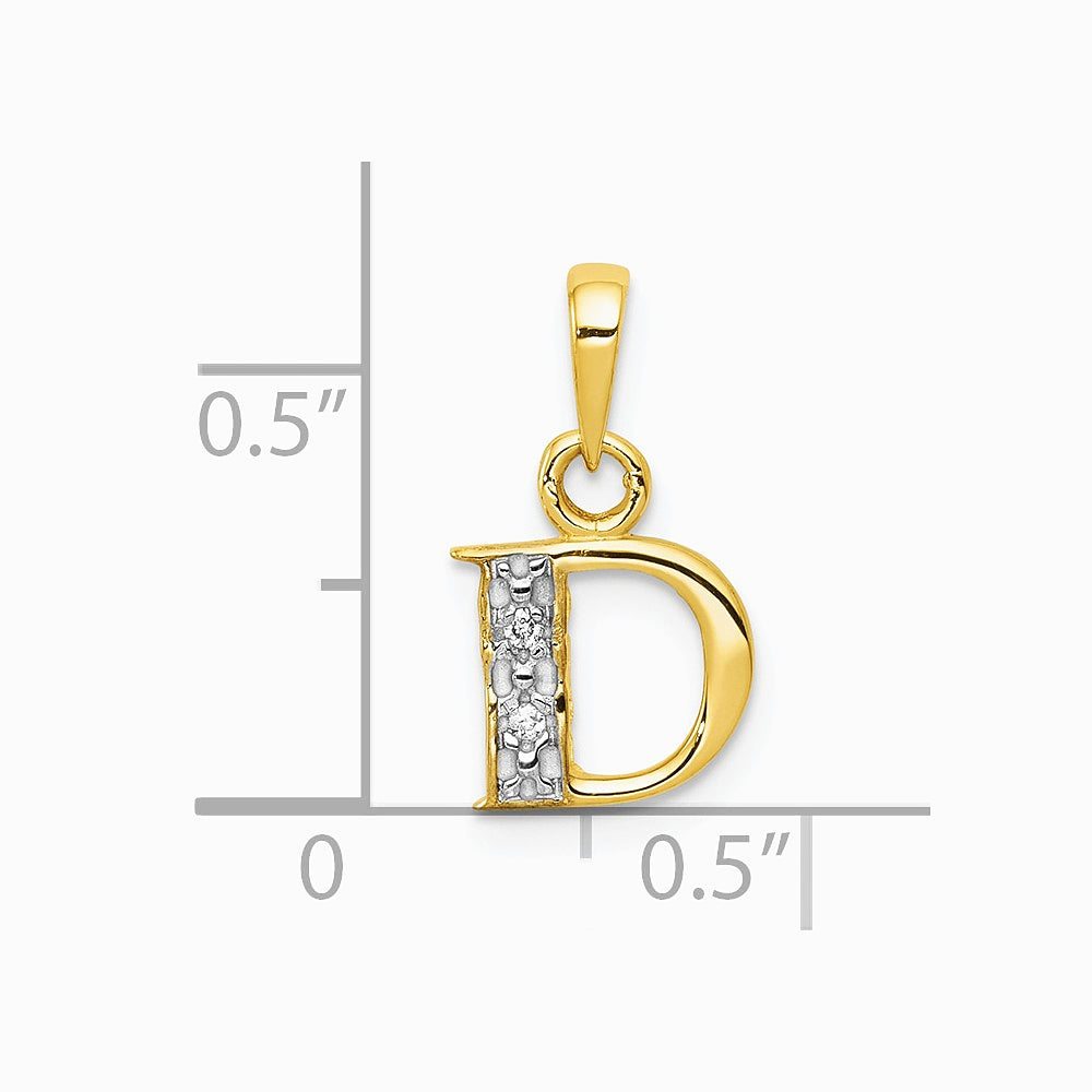 10K / 14K Yellow with Rhodium and Rhodium Diamond Initial D Pendant - Product Photo