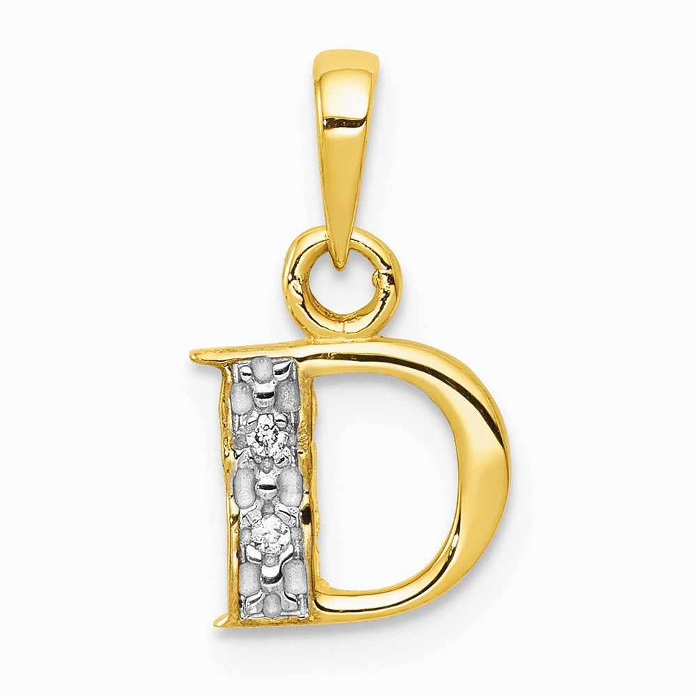 10K / 14K Yellow with Rhodium and Rhodium Diamond Initial D Pendant - Product Photo