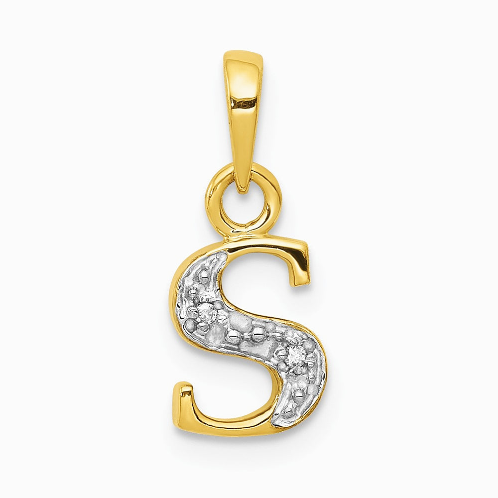 10K / 14K Yellow with Rhodium and Rhodium Diamond Initial S Charm - Product Photo