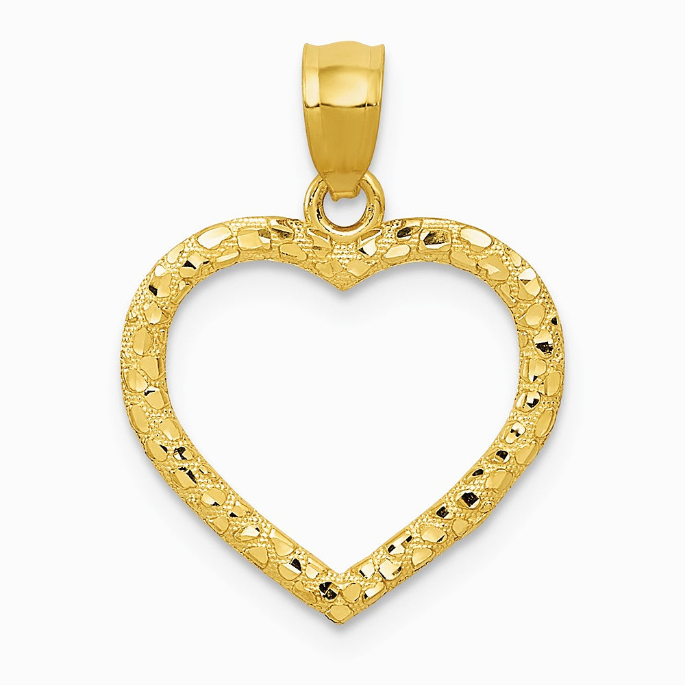 10K / 14K Yellow Gold Polished & Textured Cut-out Heart Pendant - Product Photo