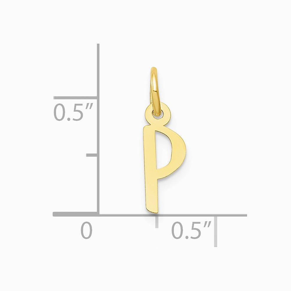 10K / 14K Yellow Gold Small Slanted Block Initial P Charm - Product Photo