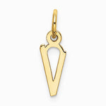 10K / 14K Yellow Gold Small Slanted Block Initial V Charm - Product Photo