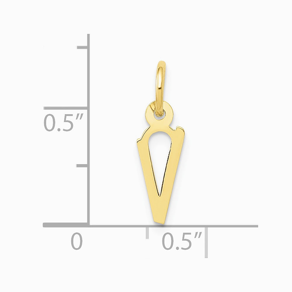 10K / 14K Yellow Gold Small Slanted Block Initial V Charm - Product Photo
