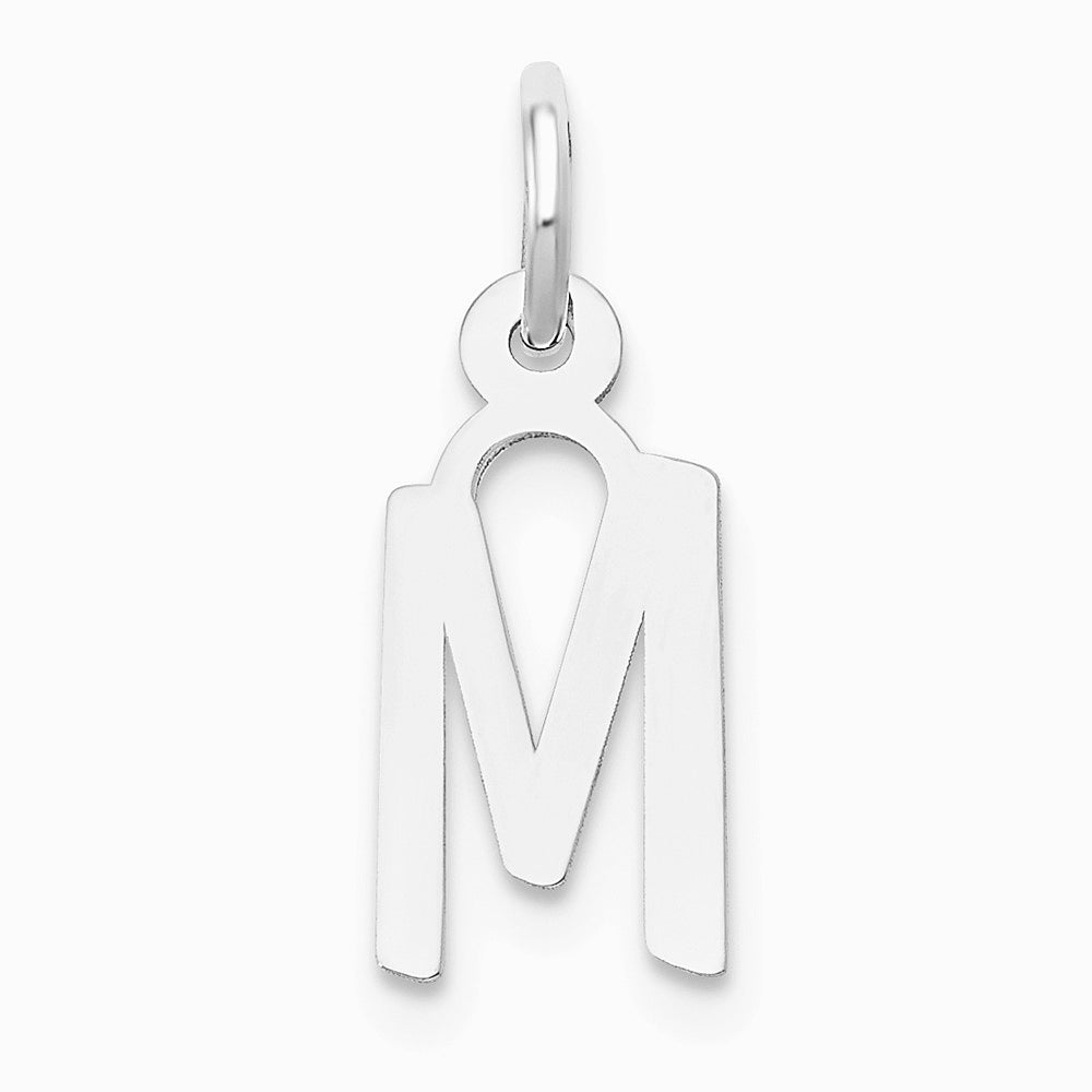 10K / 14K White Gold Small Slanted Block Initial M Charm