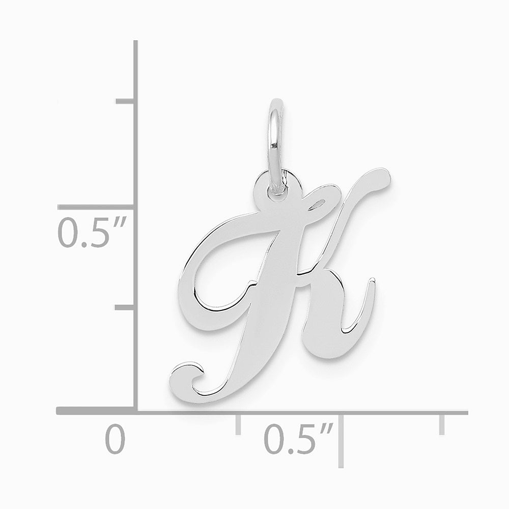 10K / 14K White Gold Medium Fancy Script Initial K Charm - Product Photo