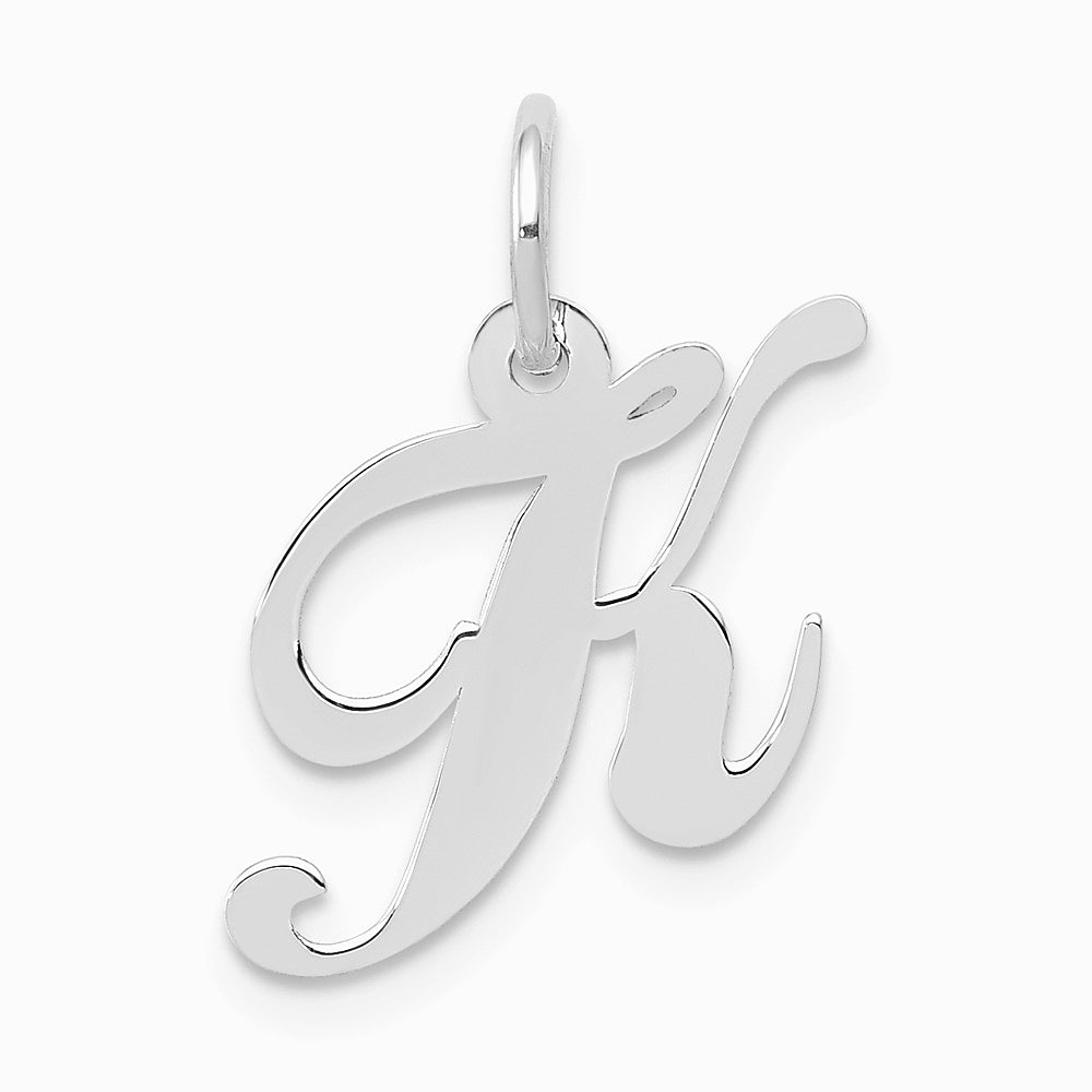 10K / 14K White Gold Medium Fancy Script Initial K Charm