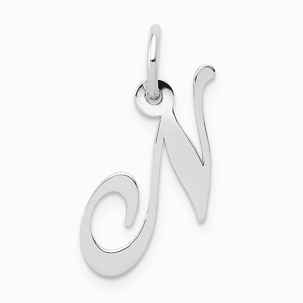 10K / 14K White Gold Medium Fancy Script Initial N Charm - Product Photo