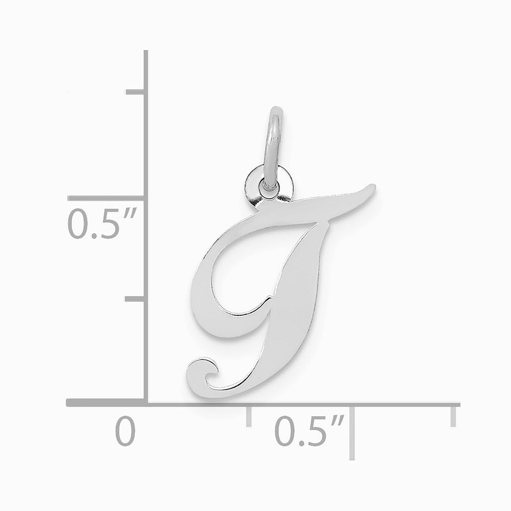 10K / 14K White Gold Medium Fancy Script Initial T Charm - Product Photo