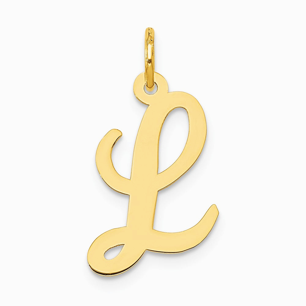 10K / 14K Yellow Gold Medium Script Letter L Initial Charm - Product Photo