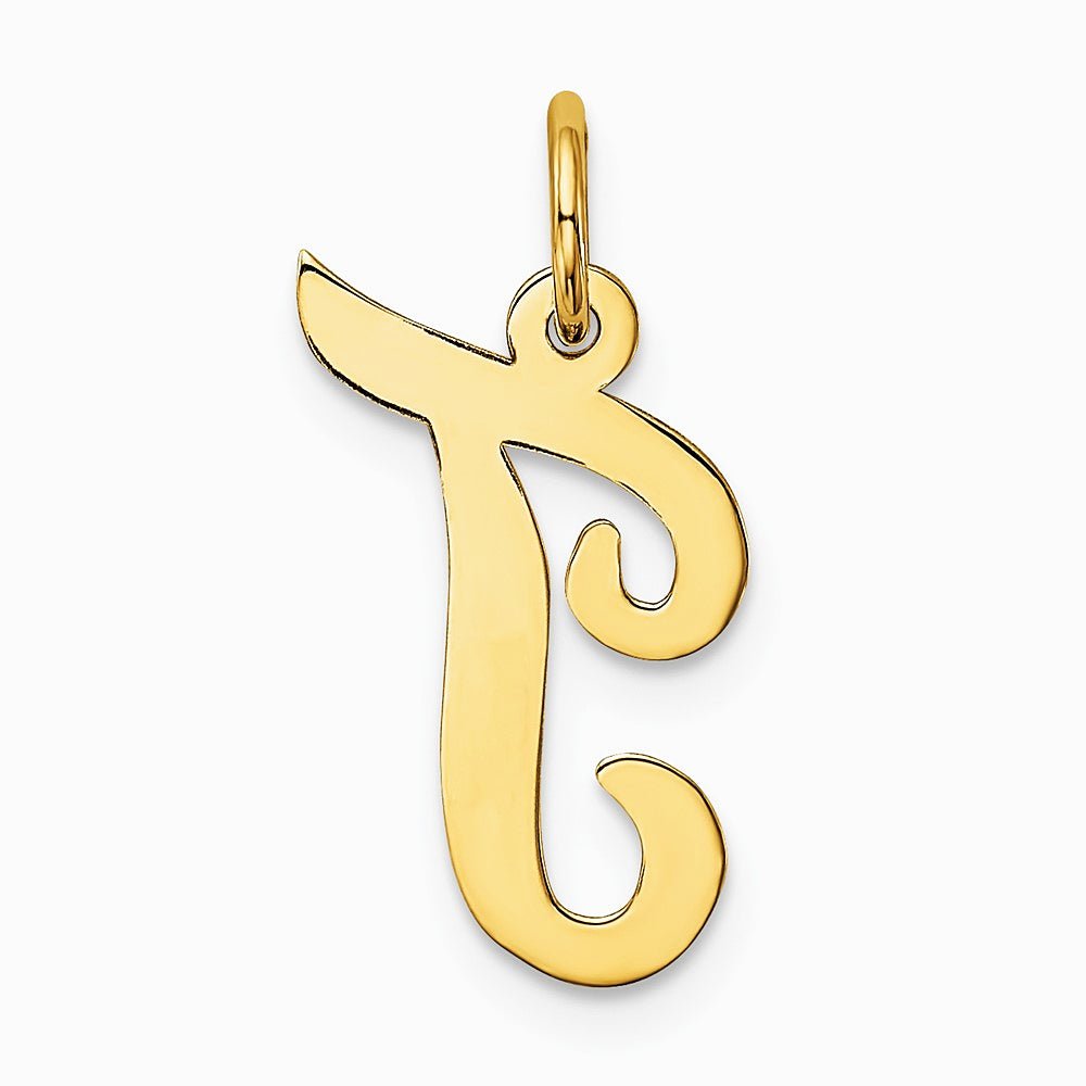 10K / 14K Yellow Gold Medium Script Letter T Initial Charm - Product Photo