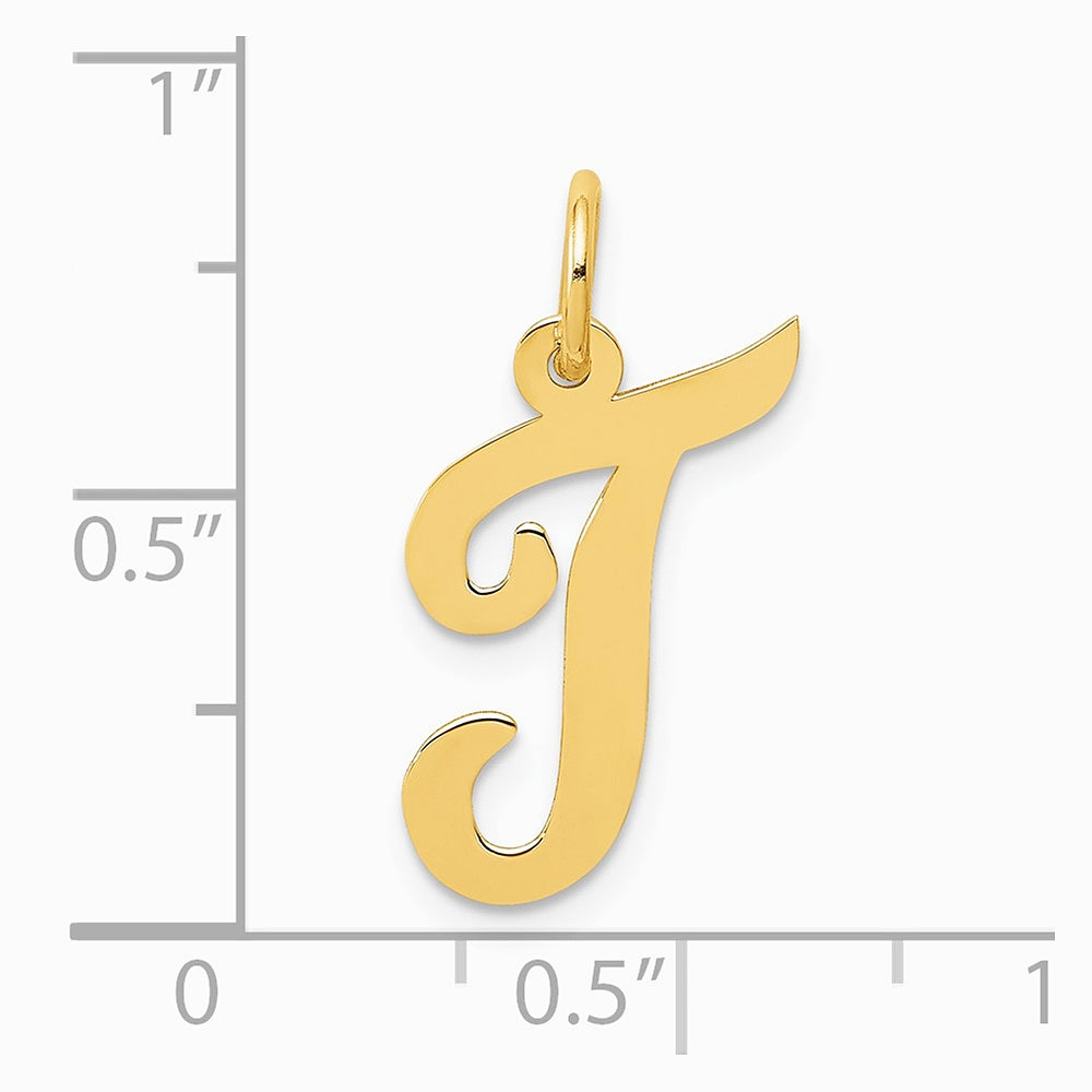 10K / 14K Yellow Gold Medium Script Letter T Initial Charm - Product Photo