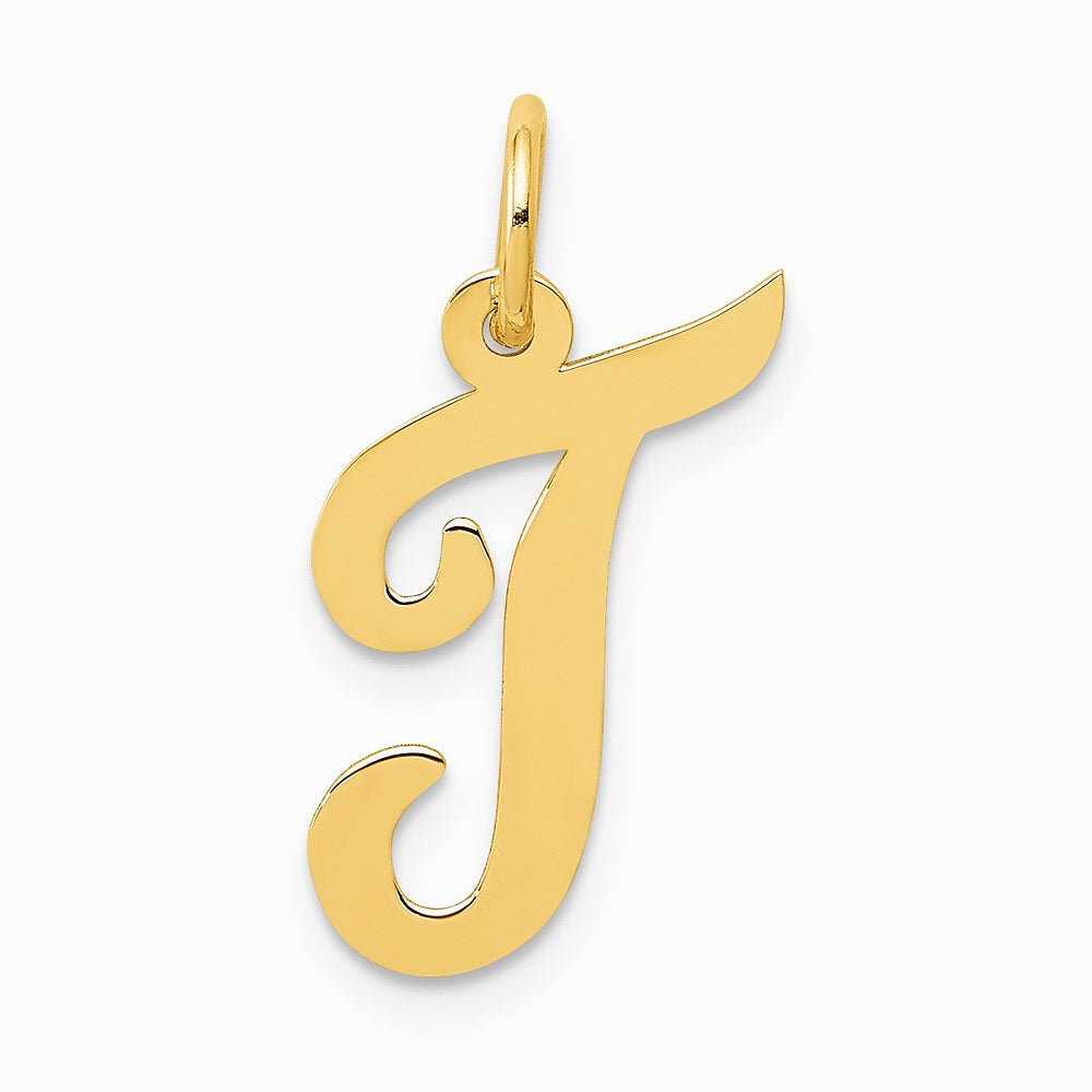 10K / 14K Yellow Gold Medium Script Letter T Initial Charm - Product Photo