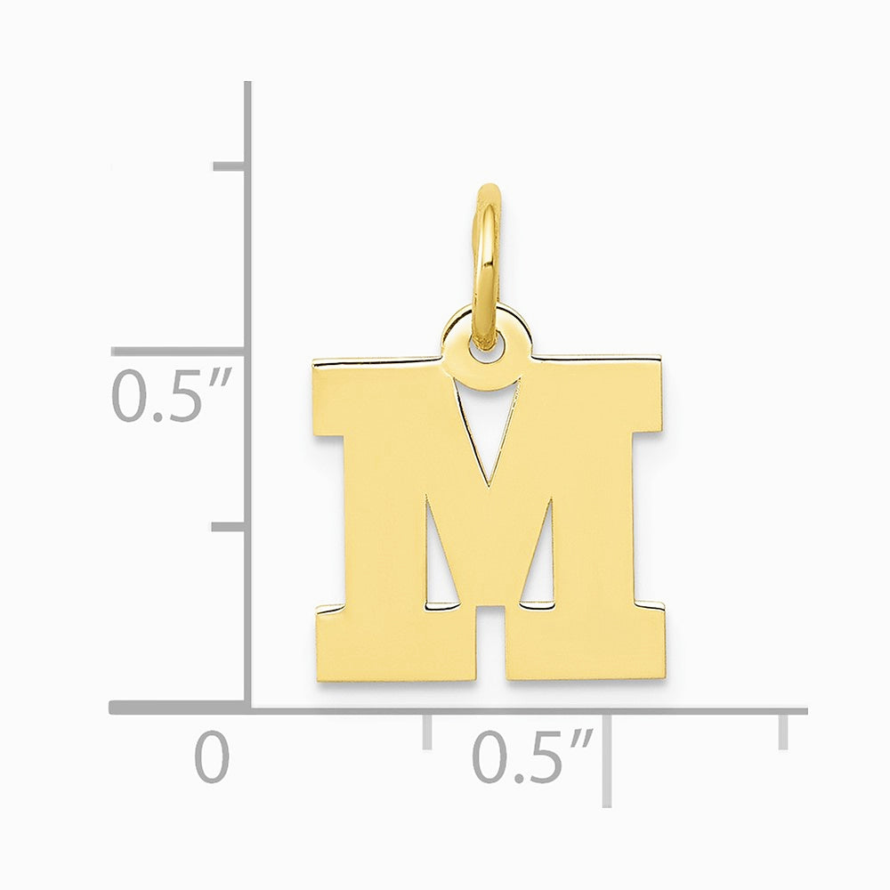 10K / 14K Yellow Gold Small Block Initial M Charm - Product Photo