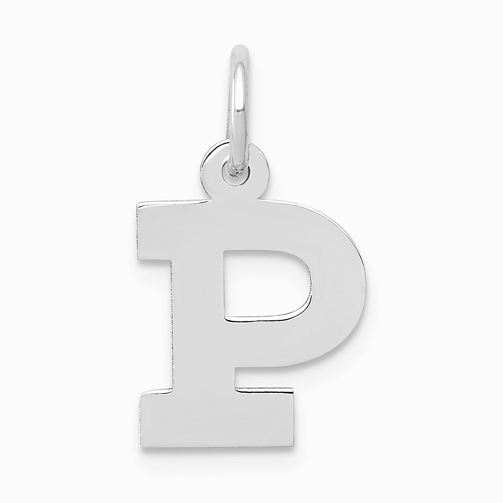 10K / 14K White Gold Small Block Initial P Charm - Product Photo